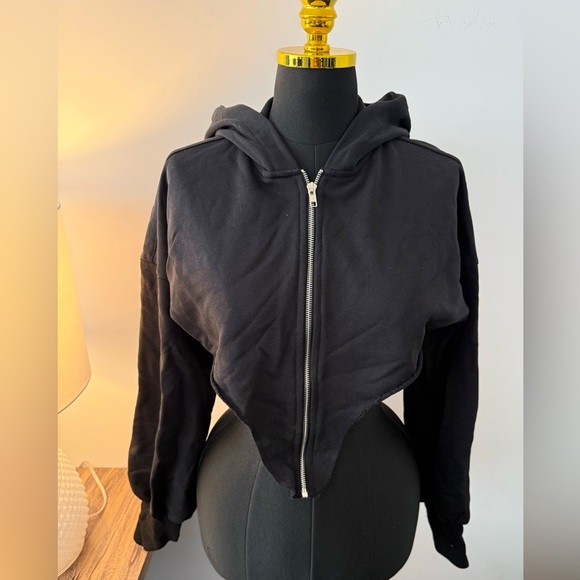 Fashion Nova Sweaters - Fashion Nova - Cropped Black Hooded Bomber Jacket - size medium